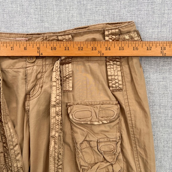VTG Y2K Abercrombie & Fitch Wide Leg Paratrooper Cargo Pants Women 4 Tan Satin - Picture 7 of 14